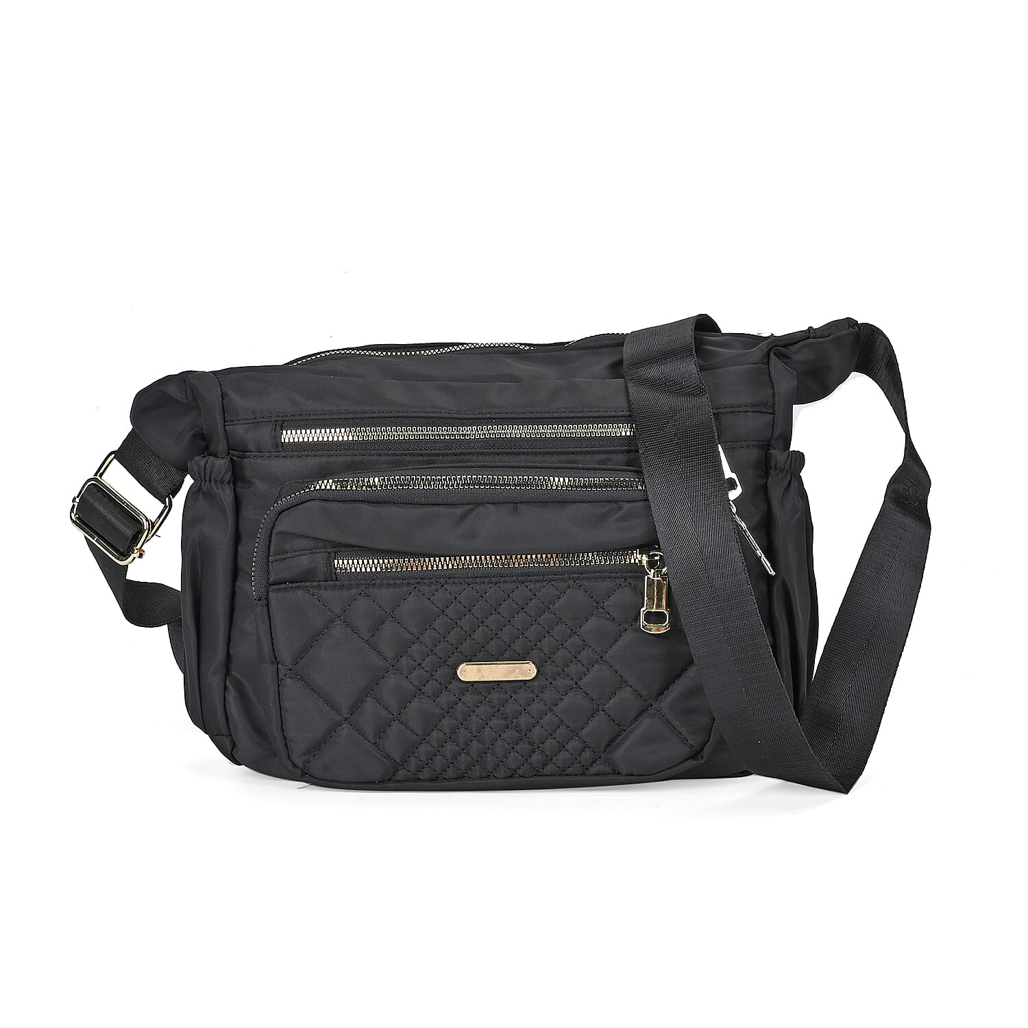 Designer Closeout -Quilted Crossbody Bag with Adjustable Strap- Black