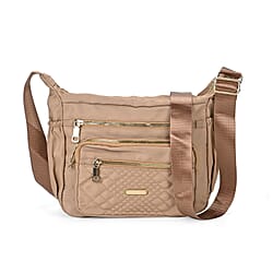 Designer Closeout -Quilted Crossbody Bag with Adjustable Strap- Beige