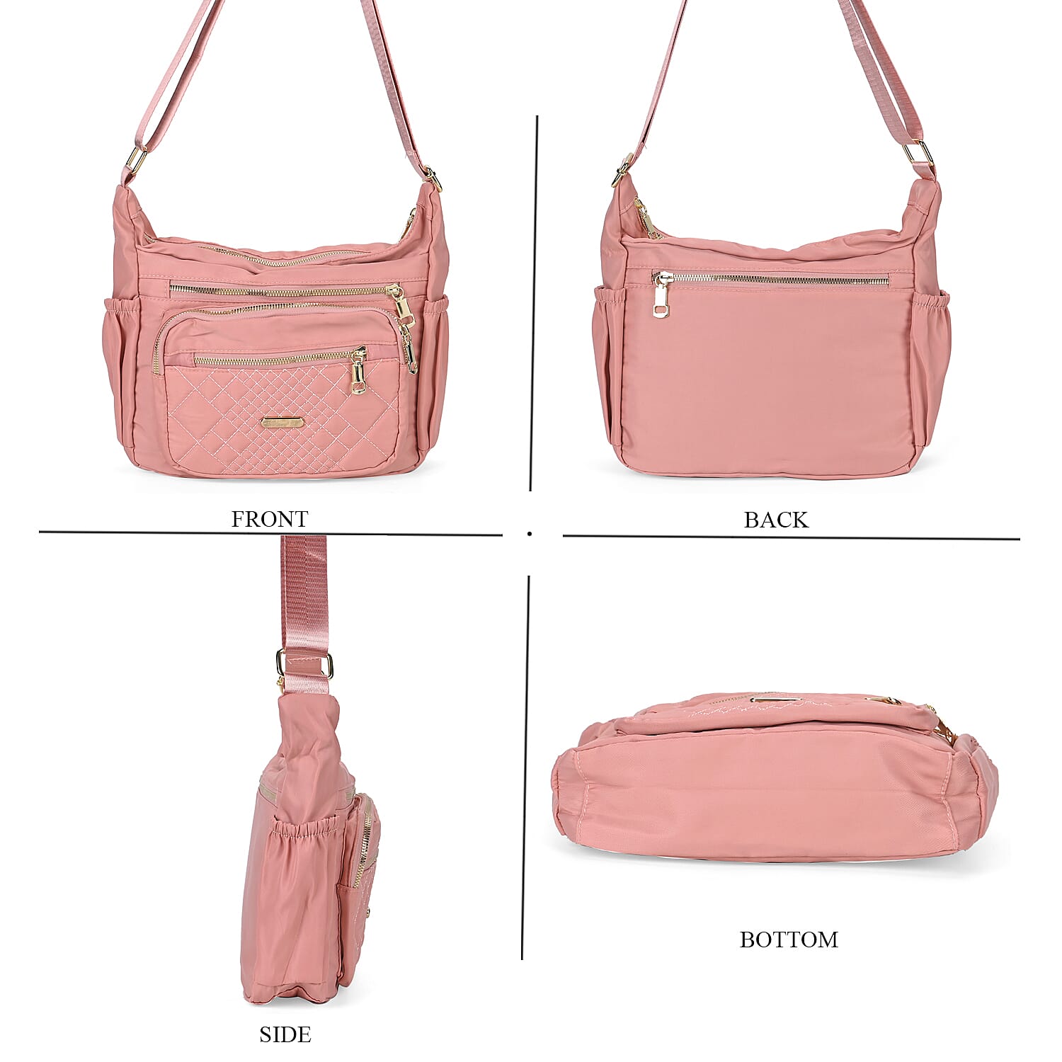 Designer Closeout -Quilted Crossbody Bag with Adjustable Strap- Pink