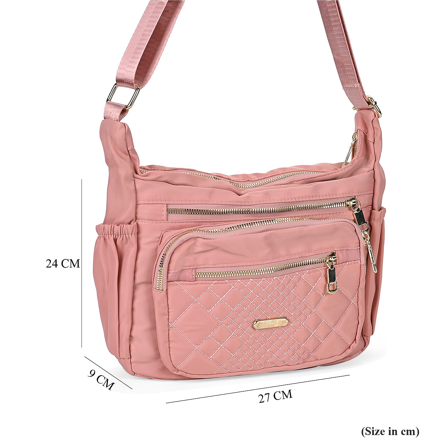 Designer Closeout -Quilted Crossbody Bag with Adjustable Strap- Pink