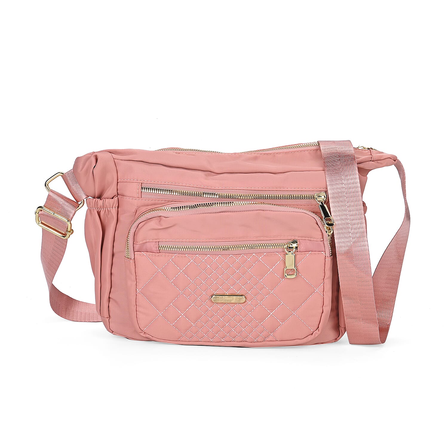 Designer Closeout -Quilted Crossbody Bag with Adjustable Strap- Pink