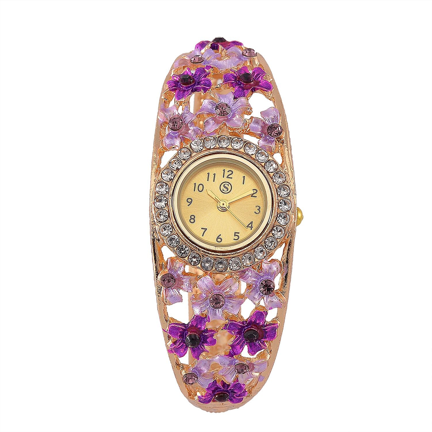 Strada Austrian Crystal Enamelled Bangle Watch - Purple
