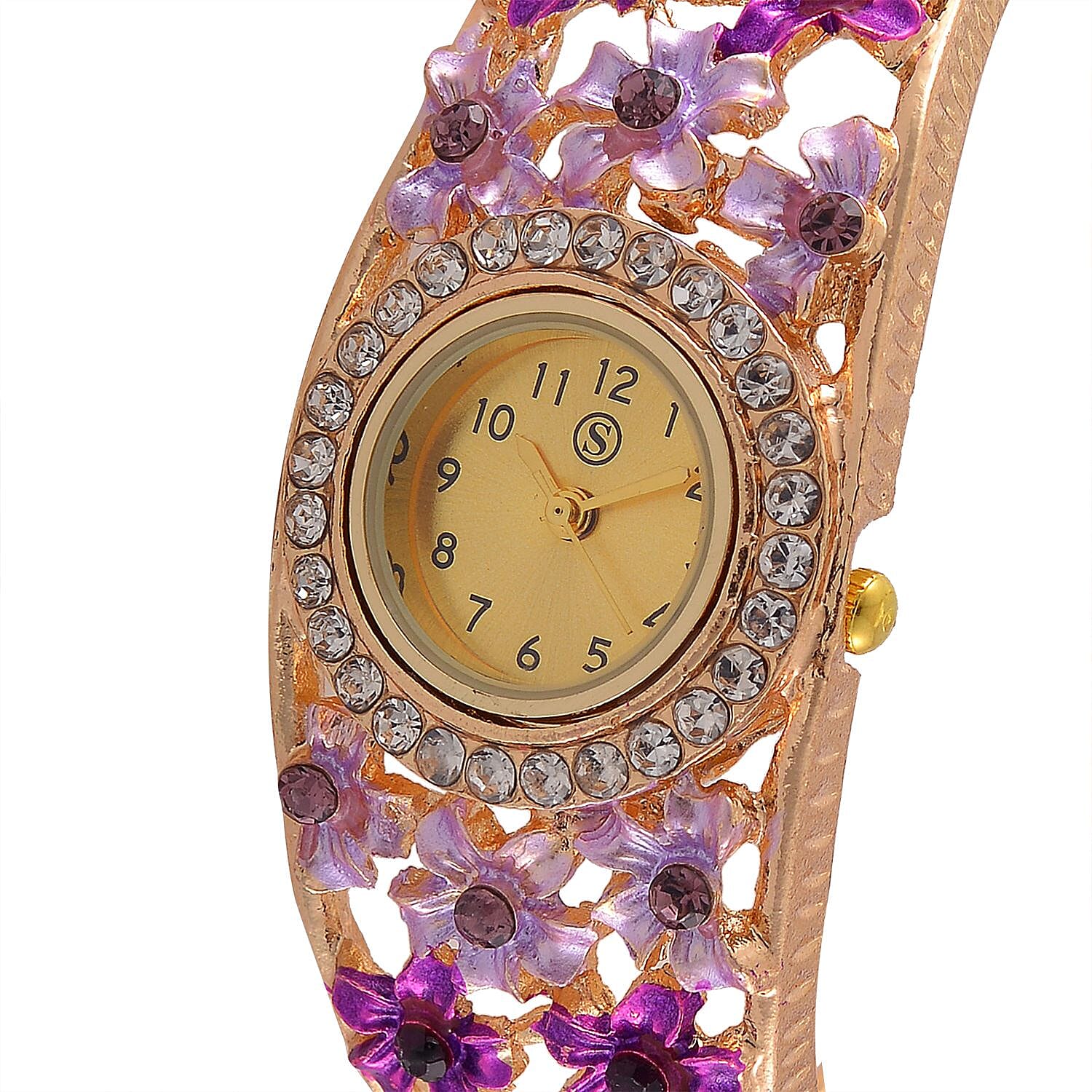 Strada Austrian Crystal Enamelled Bangle Watch - Purple