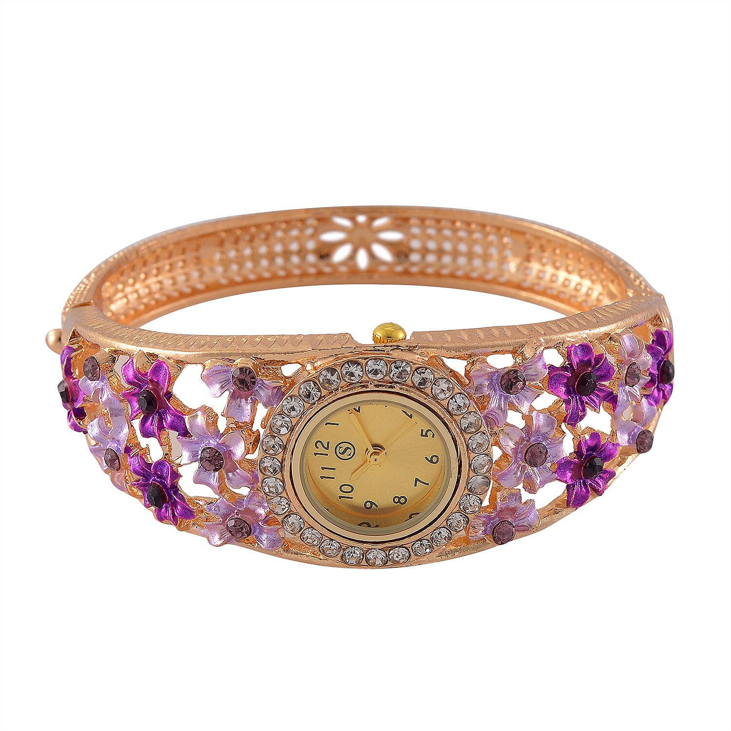 Strada Austrian Crystal Enamelled Bangle Watch - Purple