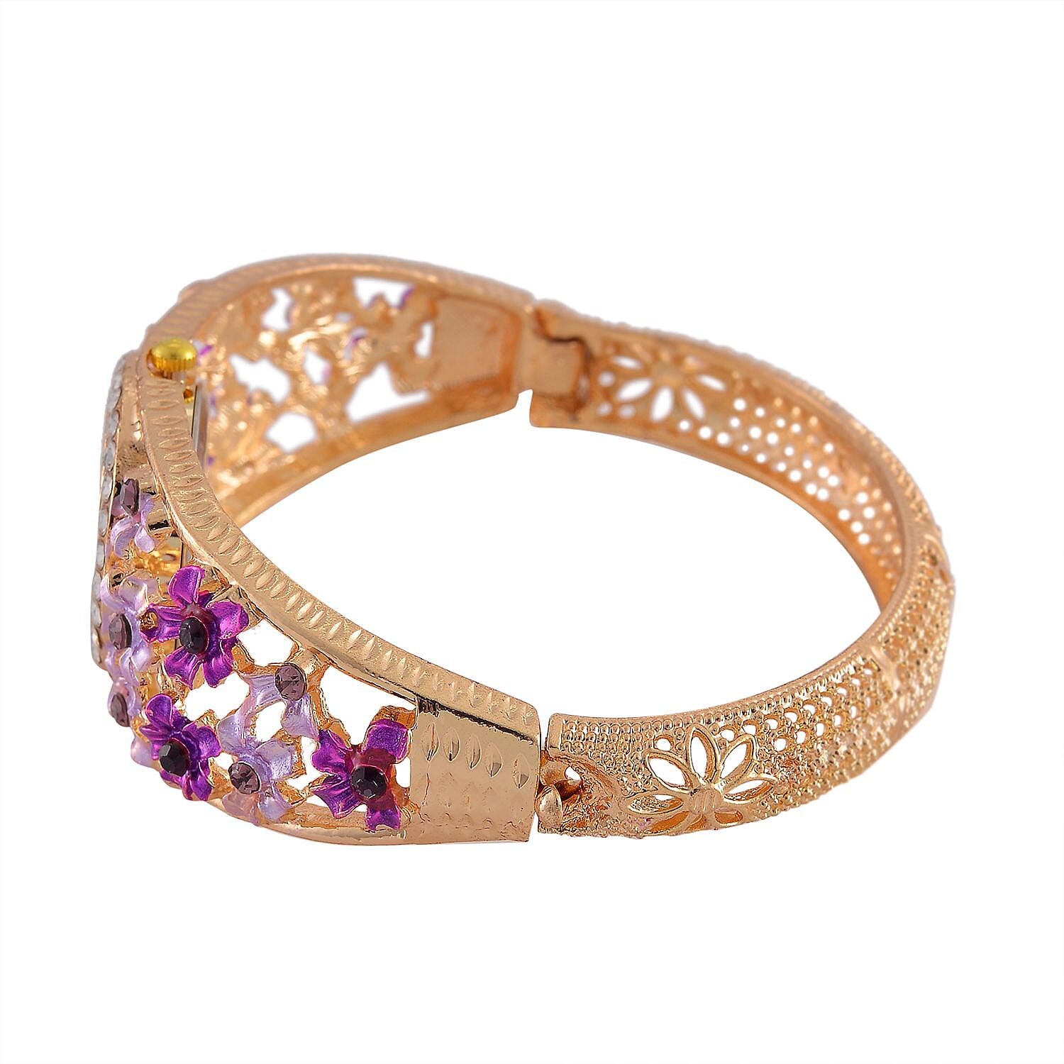 Strada Austrian Crystal Enamelled Bangle Watch - Purple