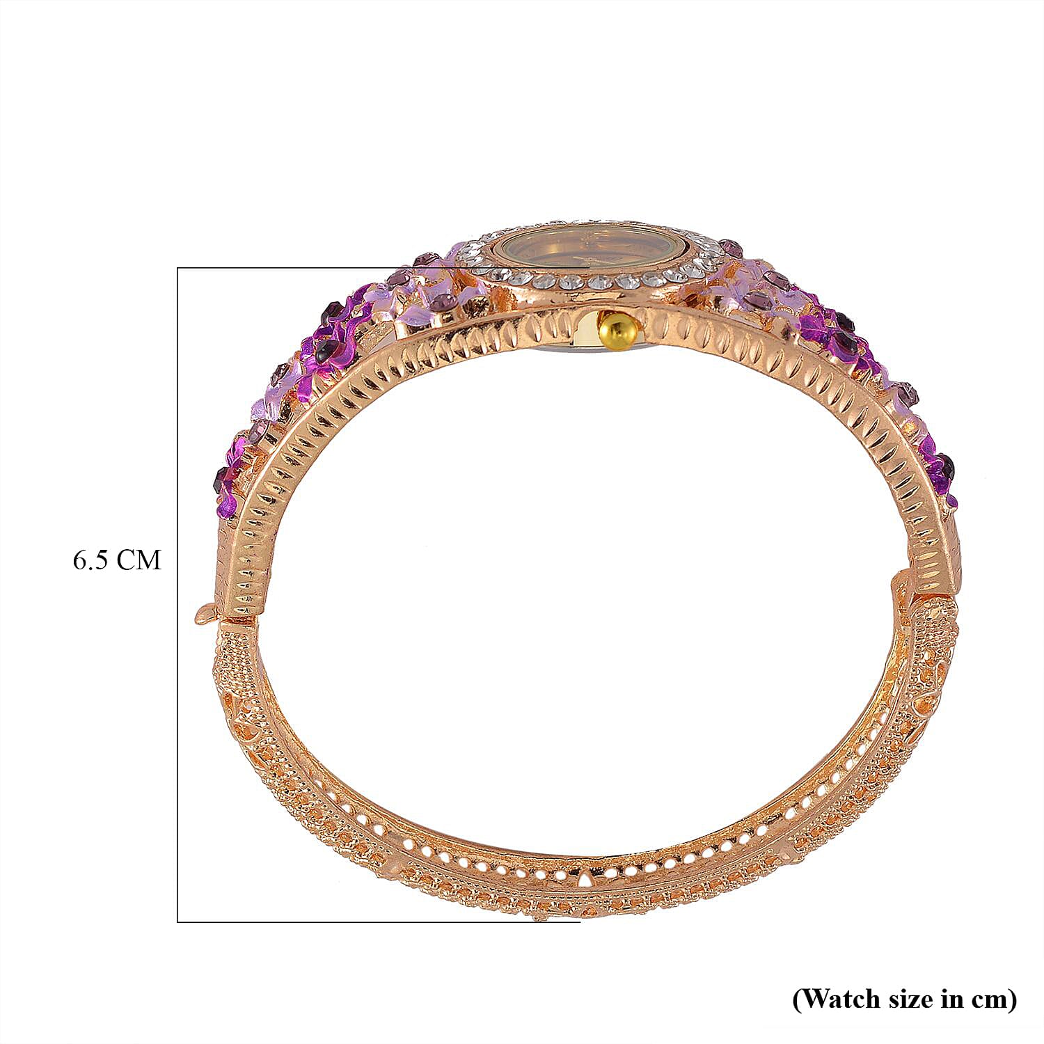 Strada Austrian Crystal Enamelled Bangle Watch - Purple