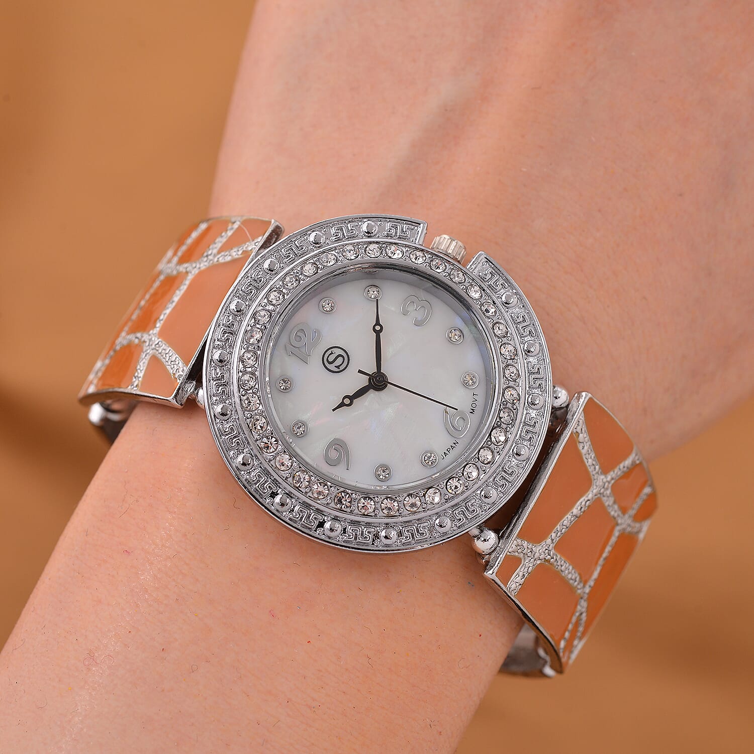 STRADA White Crystal Watch - Orange