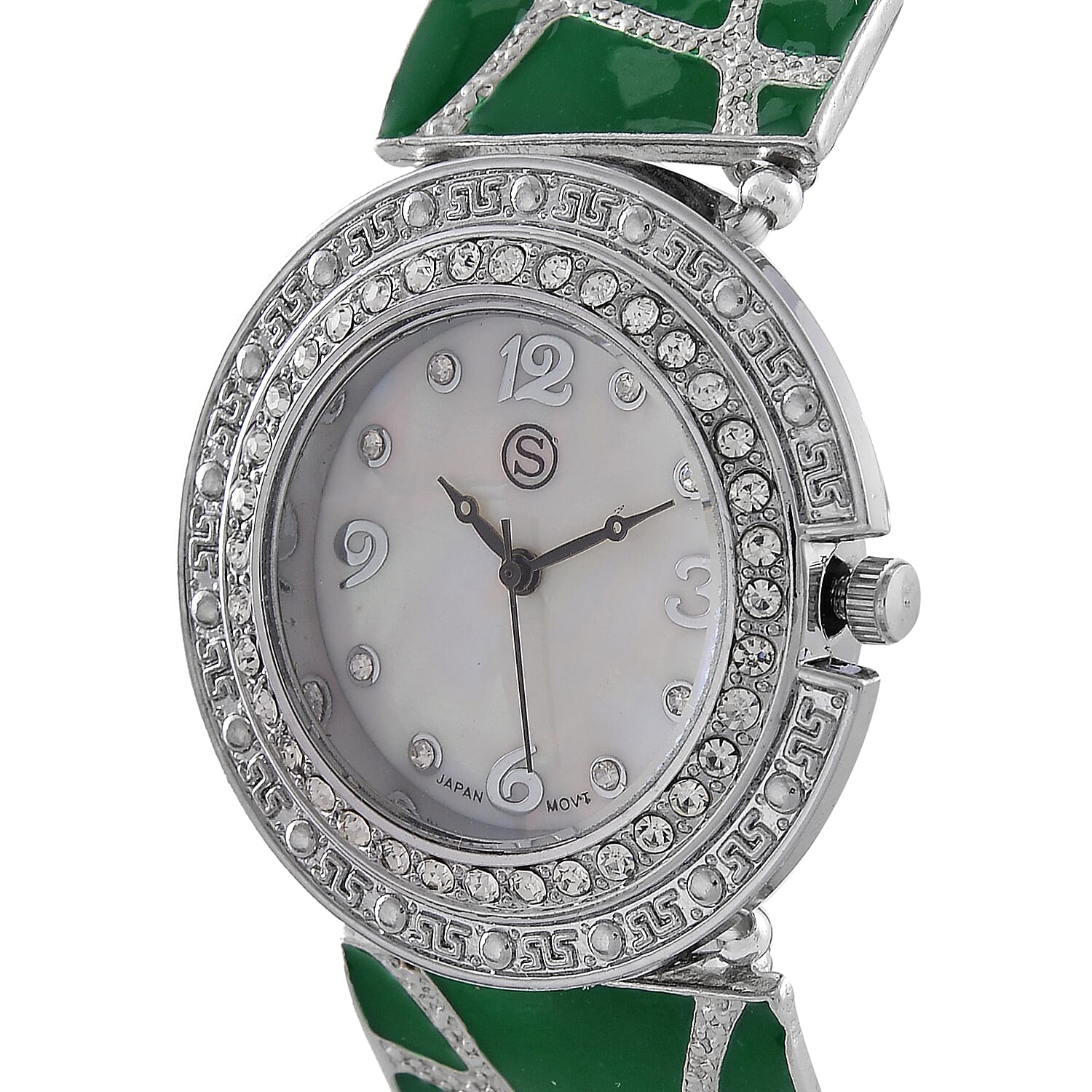 STRADA White Crystal Watch - Green