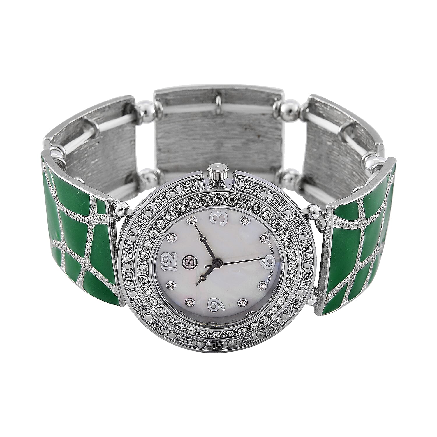 STRADA White Crystal Watch - Green