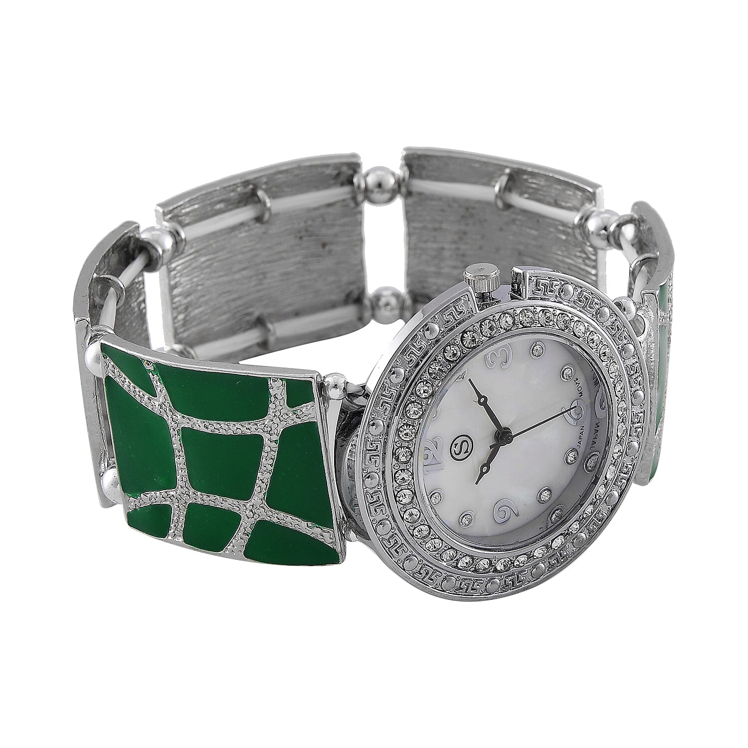 STRADA White Crystal Watch - Green