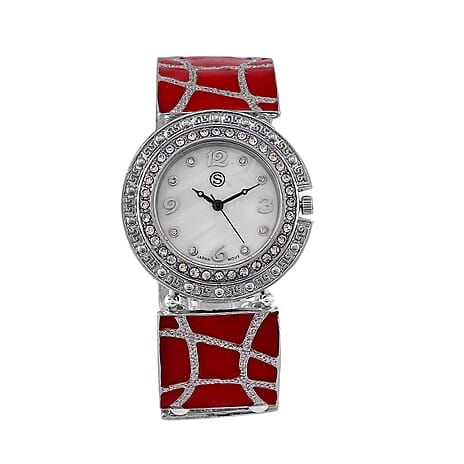 STRADA White Crystal Watch - Red