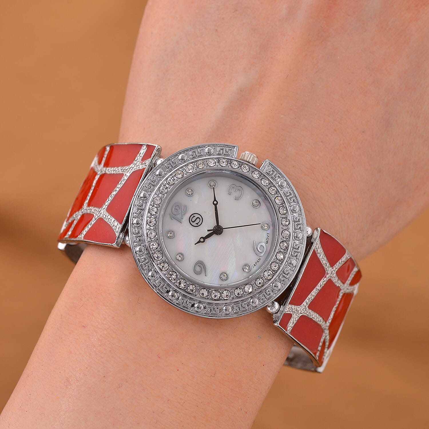STRADA White Crystal Watch - Red