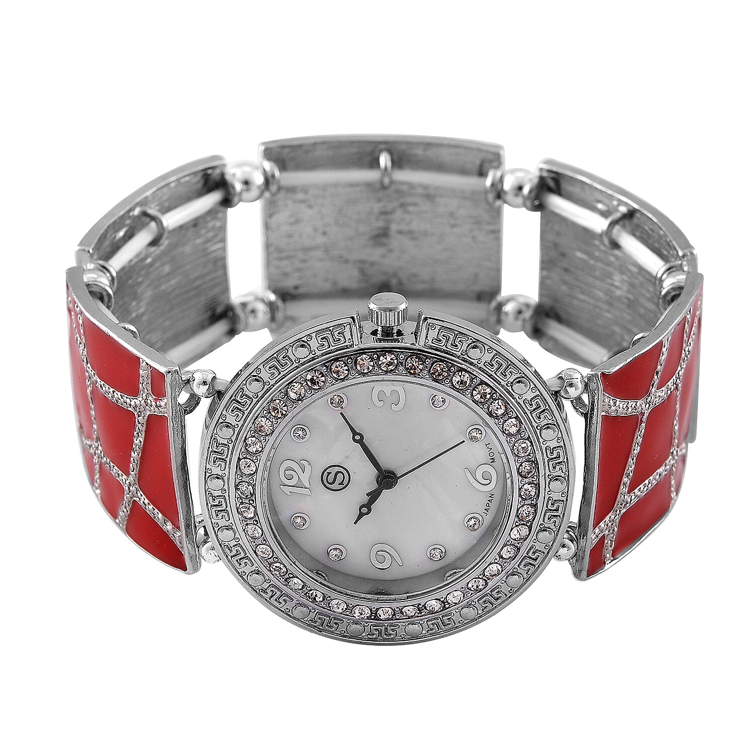 STRADA White Crystal Watch - Red