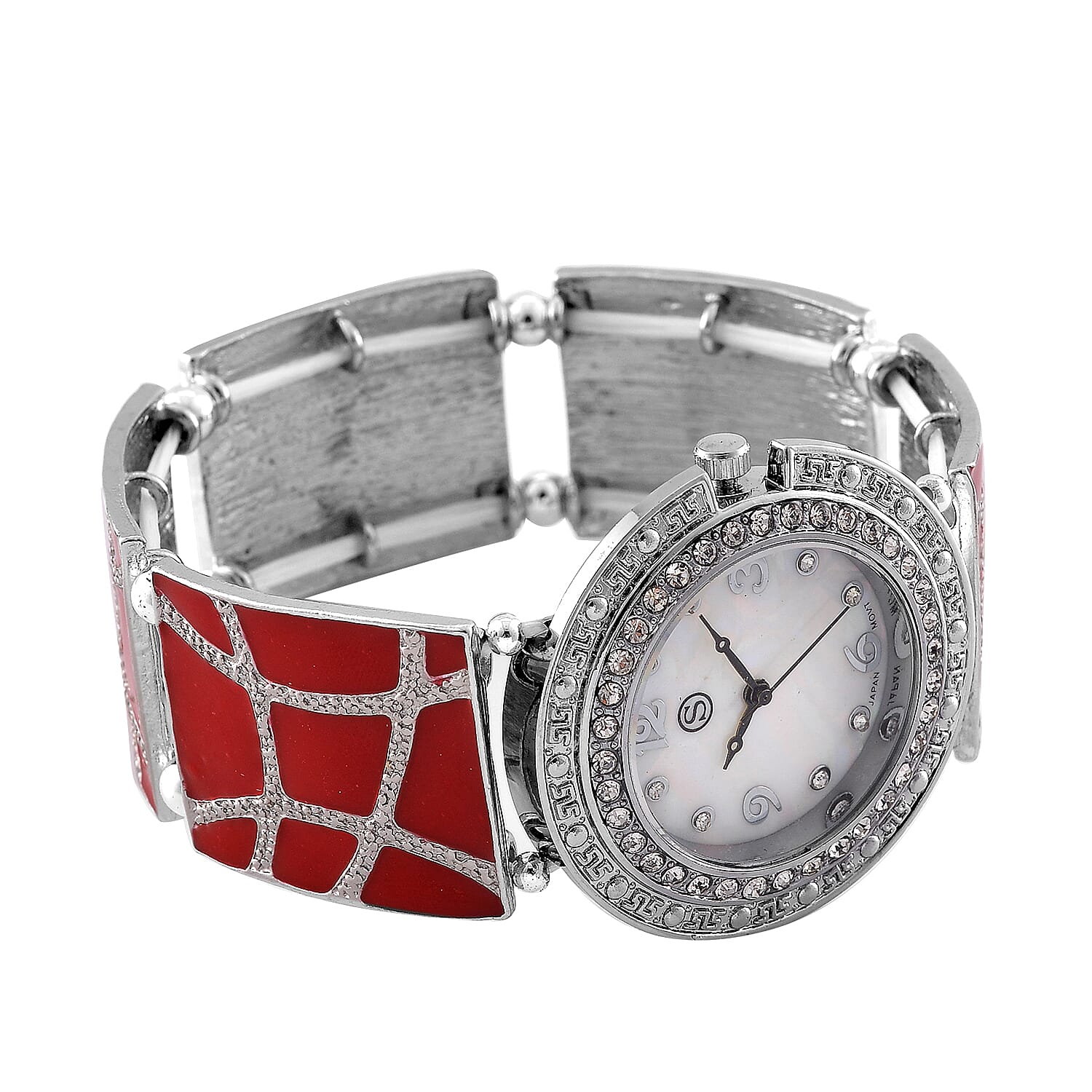 STRADA White Crystal Watch - Red