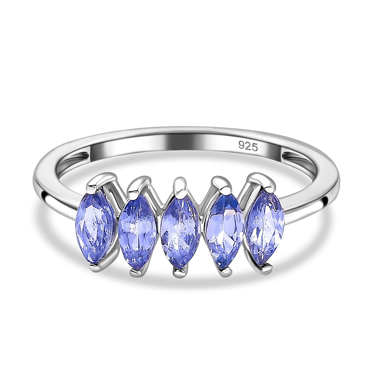 5 Stone Tanzanite Ring in Rhodium Overlay Sterling Silver