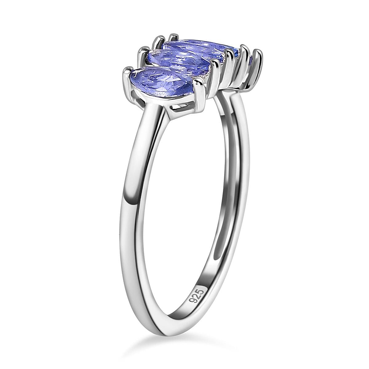 5 Stone Tanzanite Ring in Rhodium Overlay Sterling Silver