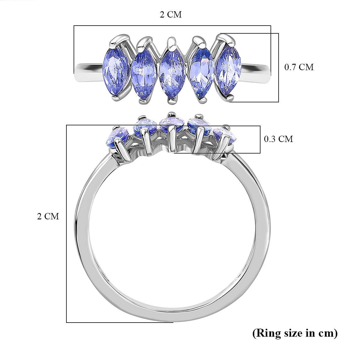 5 Stone Tanzanite Ring in Rhodium Overlay Sterling Silver