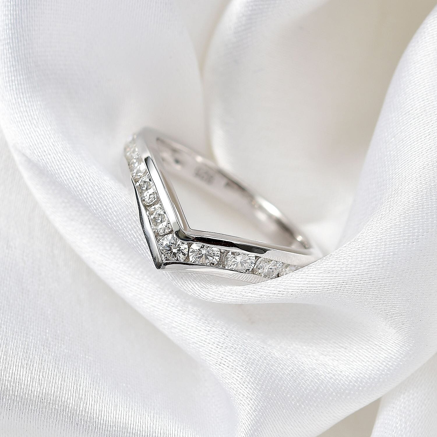 Designer Inspired Moissanite Wishbone Ring in Rhodium Overlay Sterling Silver
