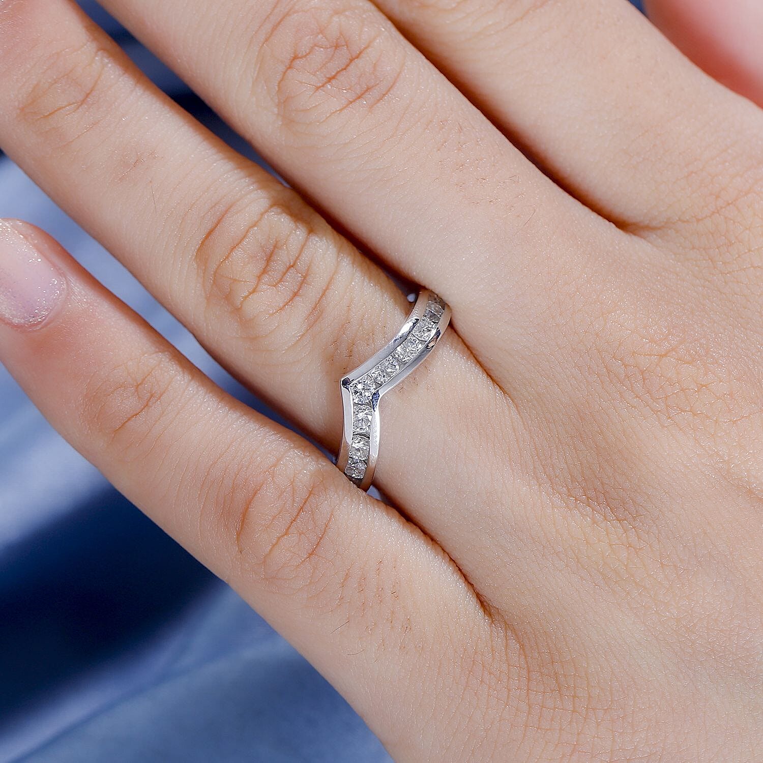 Designer Inspired Moissanite Wishbone Ring in Rhodium Overlay Sterling Silver