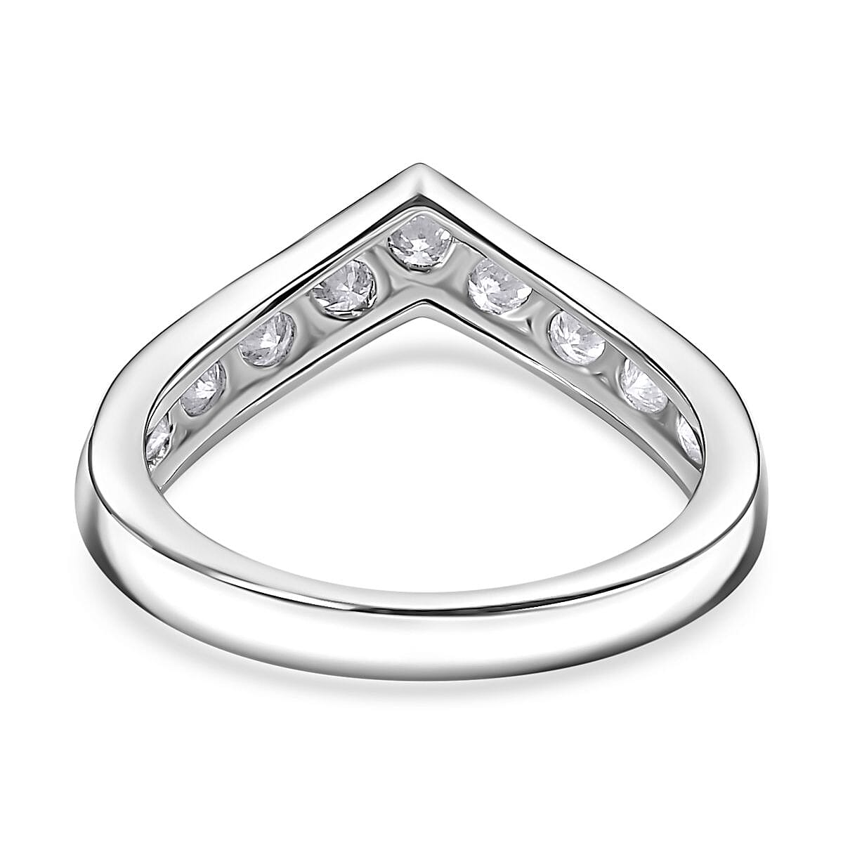 Designer Inspired Moissanite Wishbone Ring in Rhodium Overlay Sterling Silver