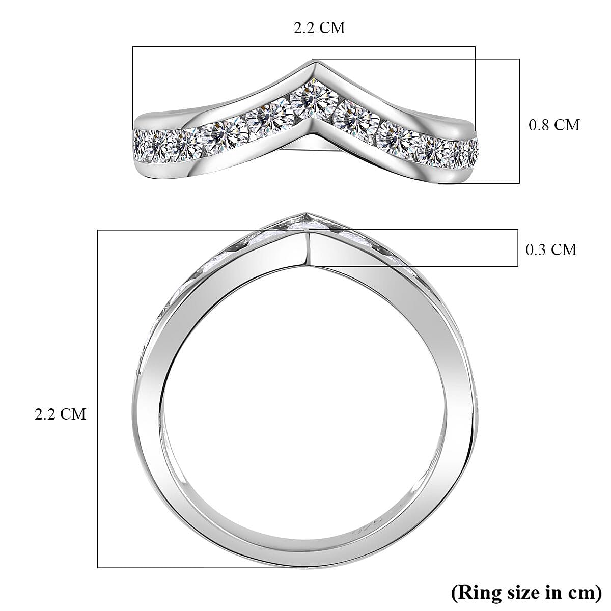 Designer Inspired Moissanite Wishbone Ring in Rhodium Overlay Sterling Silver