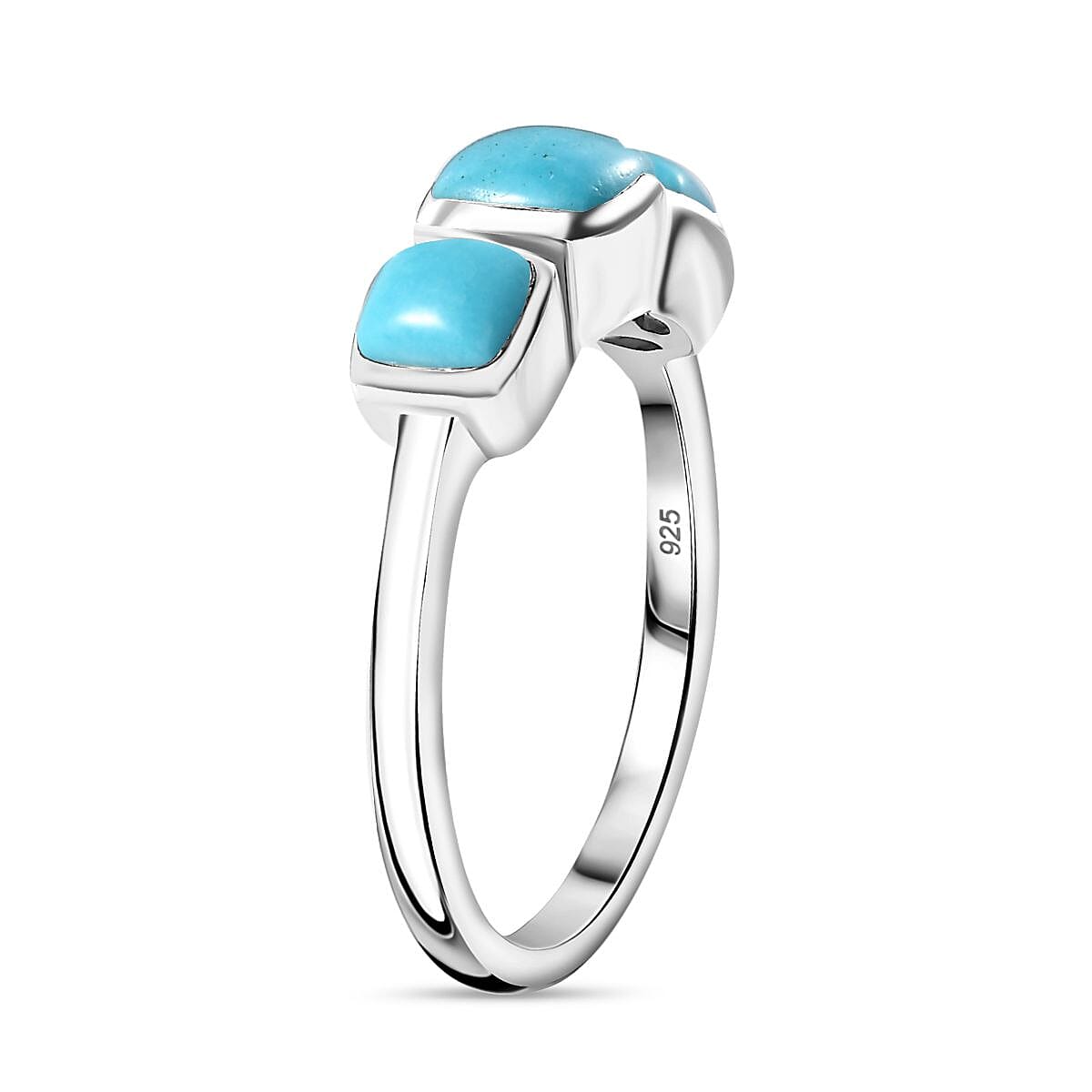 Sleeping Beauty Turquoise 3 Stone Ring in Rhodium Overlay Sterling Silver 1.24 Ct.