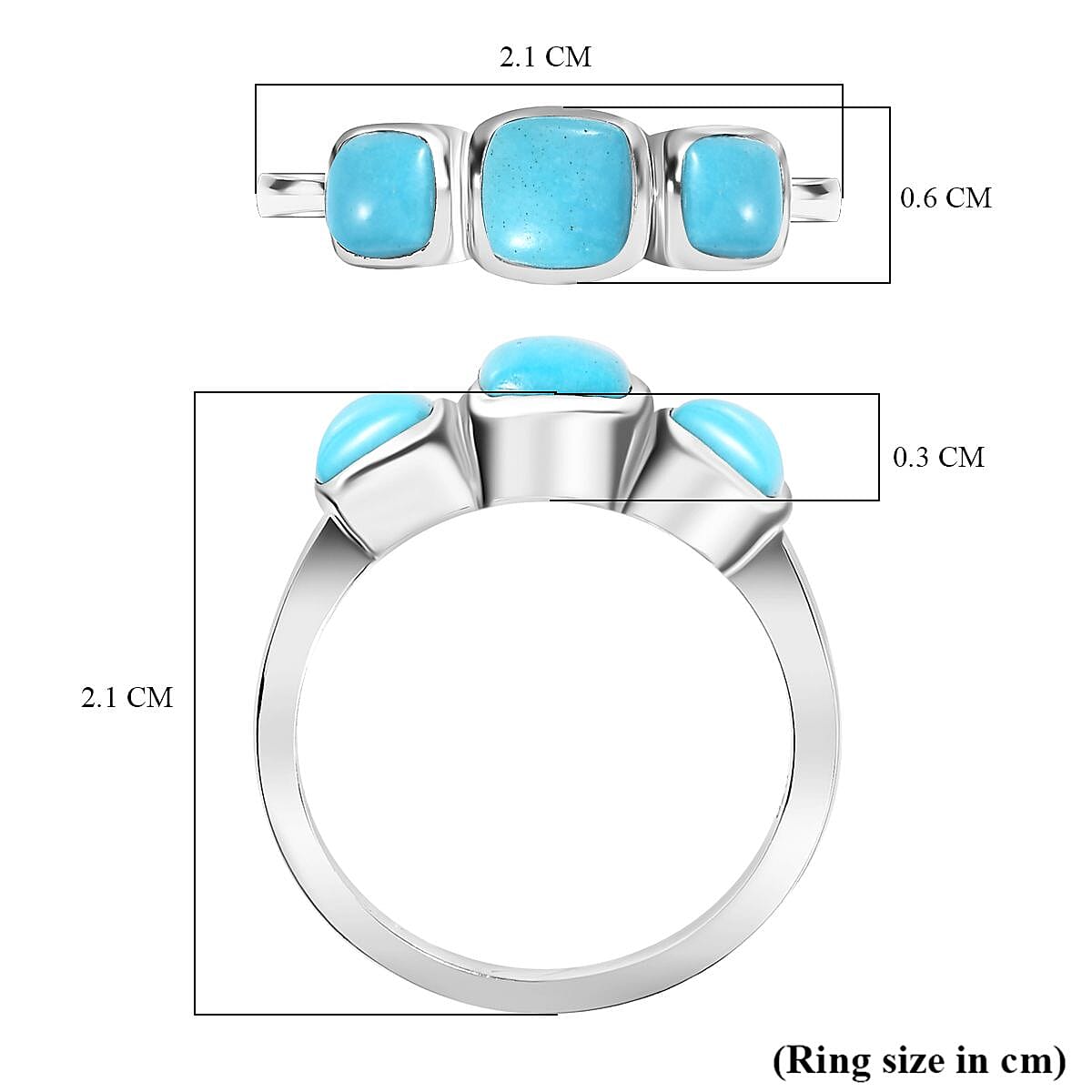 Sleeping Beauty Turquoise 3 Stone Ring in Rhodium Overlay Sterling Silver 1.24 Ct.