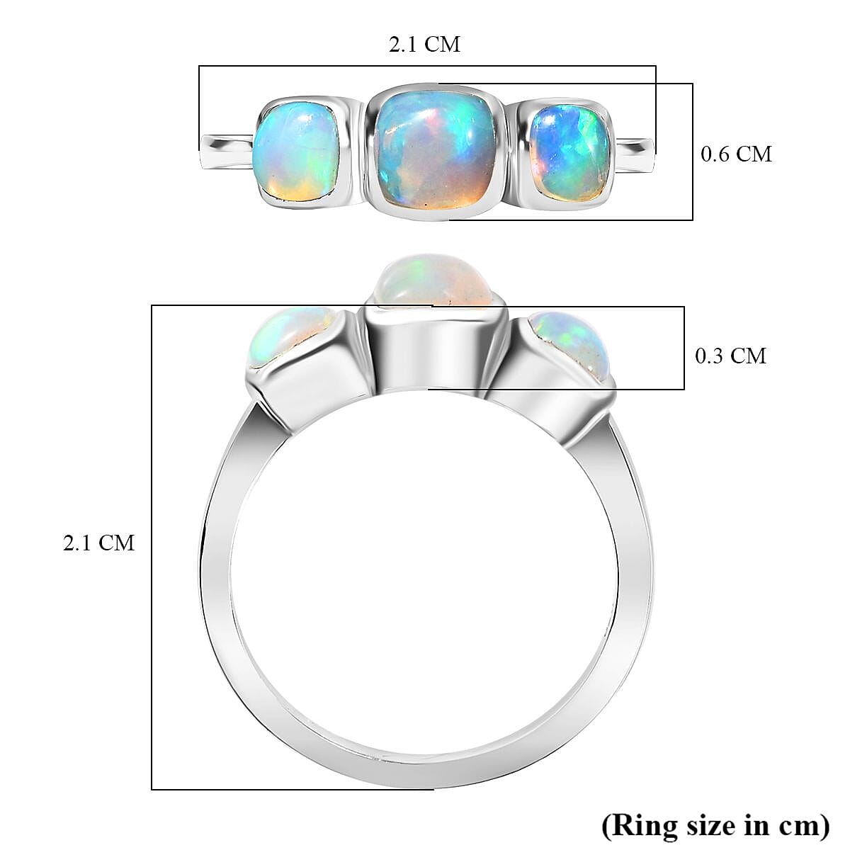 Ethiopian Opal 3 Stone Ring in Rhodium Overlay Sterling Silver