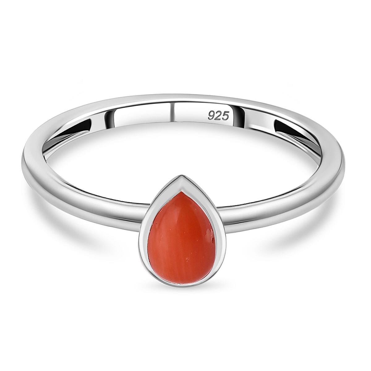 Natural Coral Sterling Silver Ring