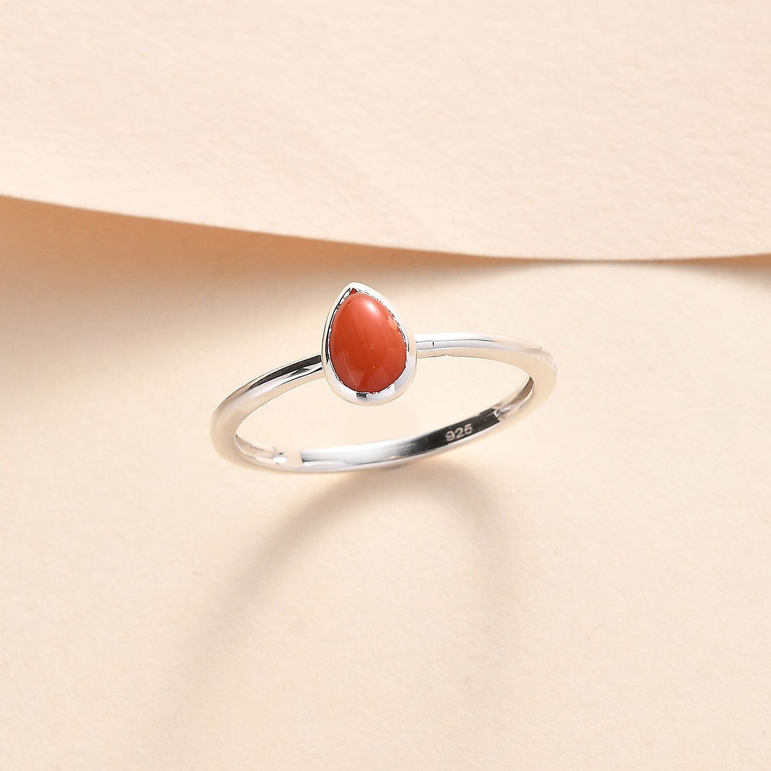 Natural Coral Sterling Silver Ring