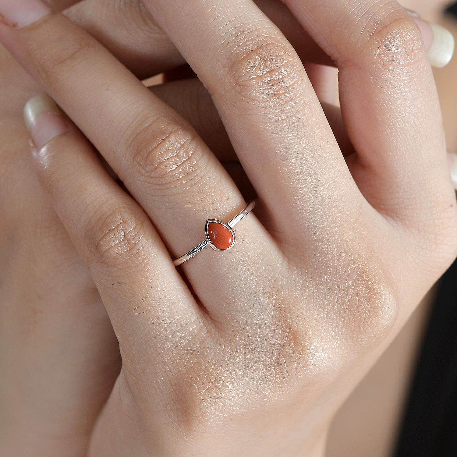 Natural Coral Sterling Silver Ring