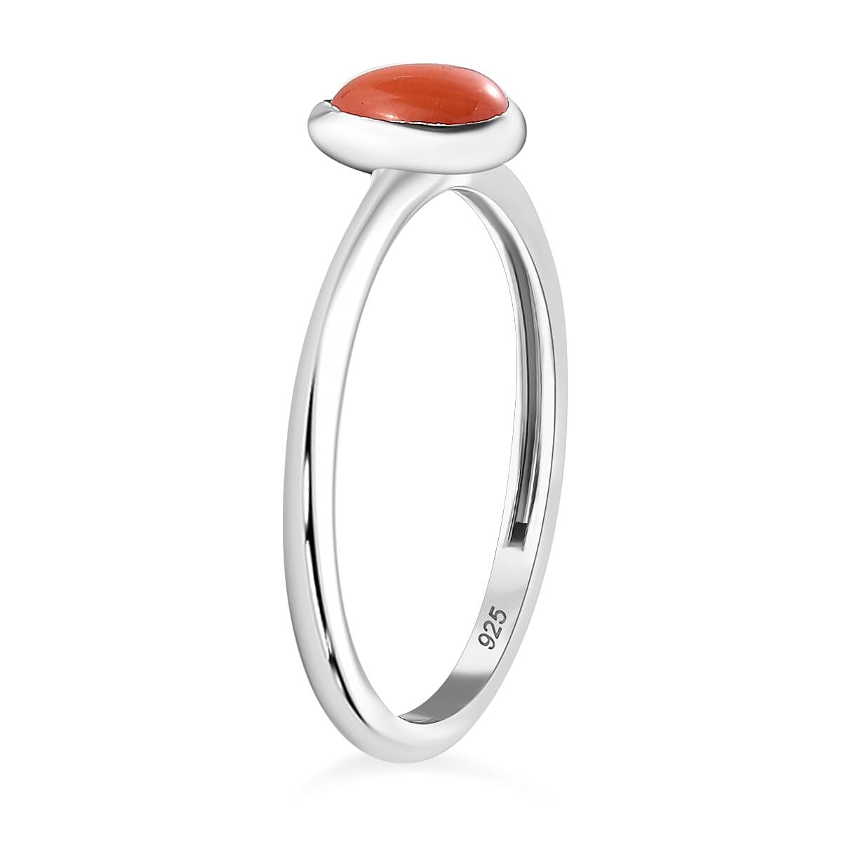 Natural Coral Sterling Silver Ring
