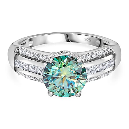 Rare Find - Paraiba Moissanite Ring in Rhodium Overlay Sterling Silver 2.61 ct