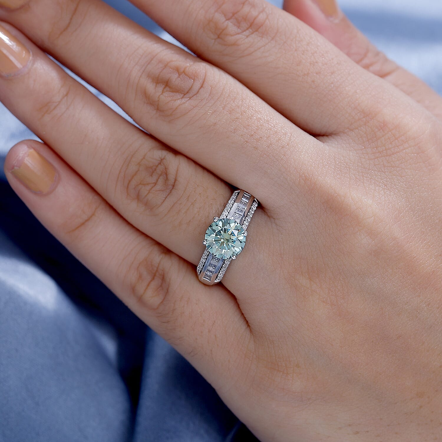 Rare Find - Paraiba Moissanite Ring in Rhodium Ovelay Sterling Silver 2.38 Ct.