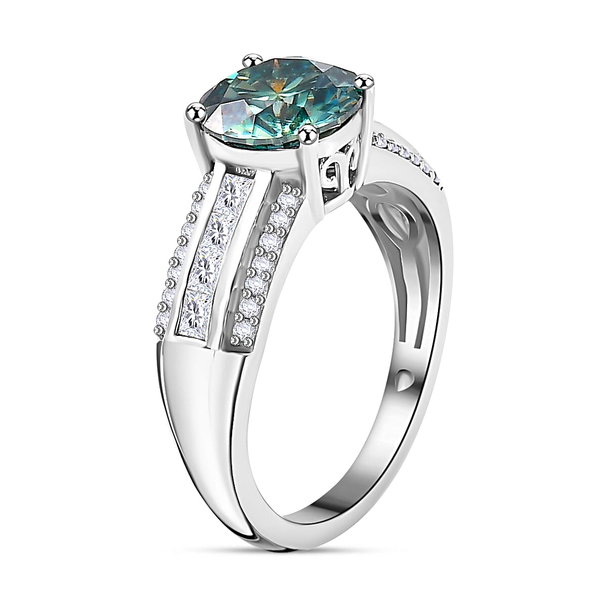 Rare Find - Paraiba Moissanite Ring in Rhodium Ovelay Sterling Silver 2.38 Ct.