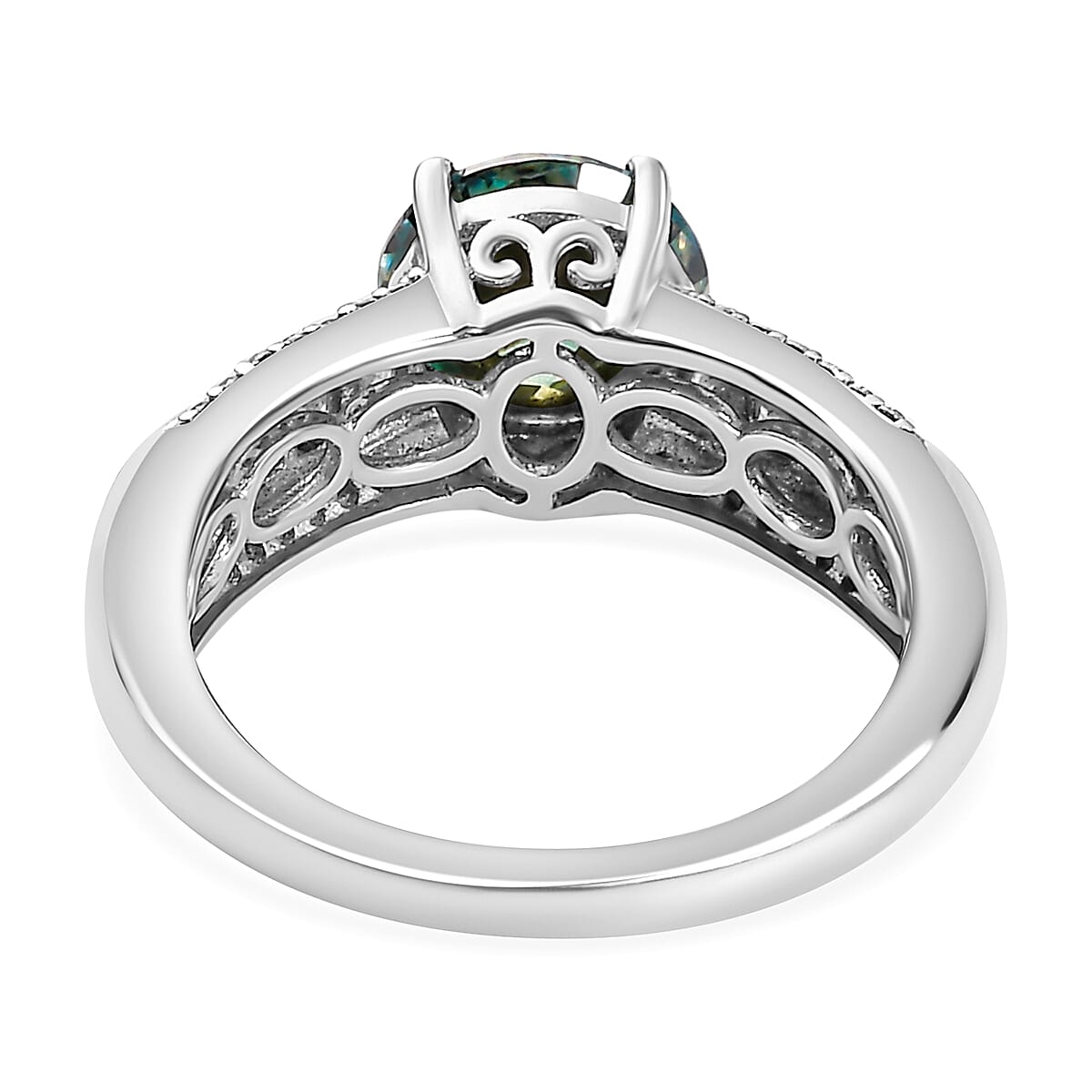 Rare Find - Paraiba Moissanite Ring in Rhodium Ovelay Sterling Silver 2.38 Ct.