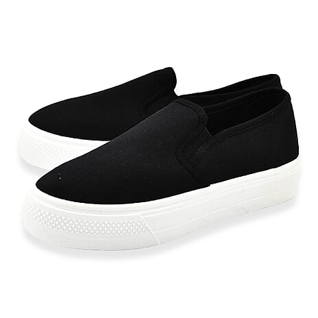 Spot On Ladies Canvas Slip On Chunky Sole Pumps (Size 5) - Black