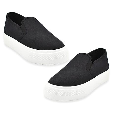 Spot On Ladies Canvas Slip On Chunky Sole Pumps (Size 5) - Black