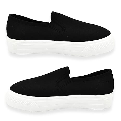 Spot On Ladies Canvas Slip On Chunky Sole Pumps (Size 5) - Black
