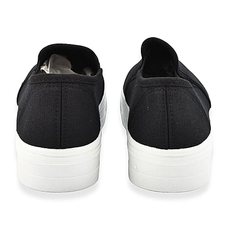 Spot On Ladies Canvas Slip On Chunky Sole Pumps (Size 5) - Black