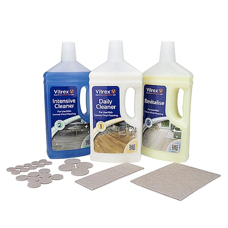 Vitrex Vinyl Tile Cleaning Care Kit Luxury 3-Step Maintenance Self Adhesive Pads