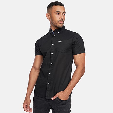 Bench 100% Cotton BOWDON Short Sleeve Mens Shirt (Size XL) - Black