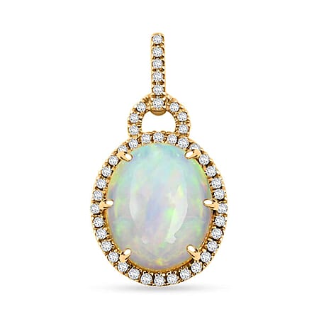 Appraised and Certified 3.6 Ct. Ethiopian Opal, Diamond Halo Pendant in 10K Yellow Gold