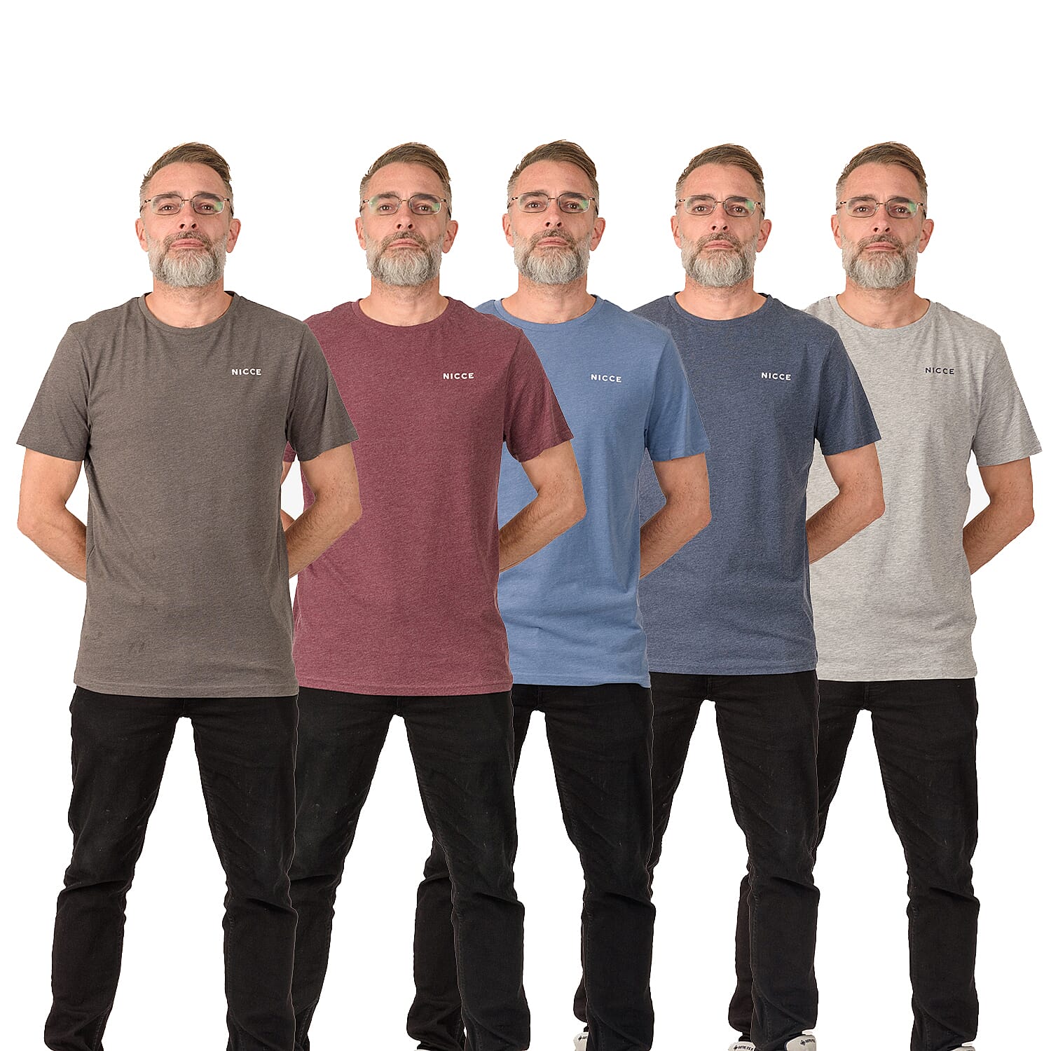 NICCE Pack of 5 100% Cotton Tee (Size L) - Multi