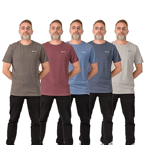 NICCE Pack of 5 - 100% Cotton Crew Neck Tee (Size XXL) - Light Grey, Blue - Multi