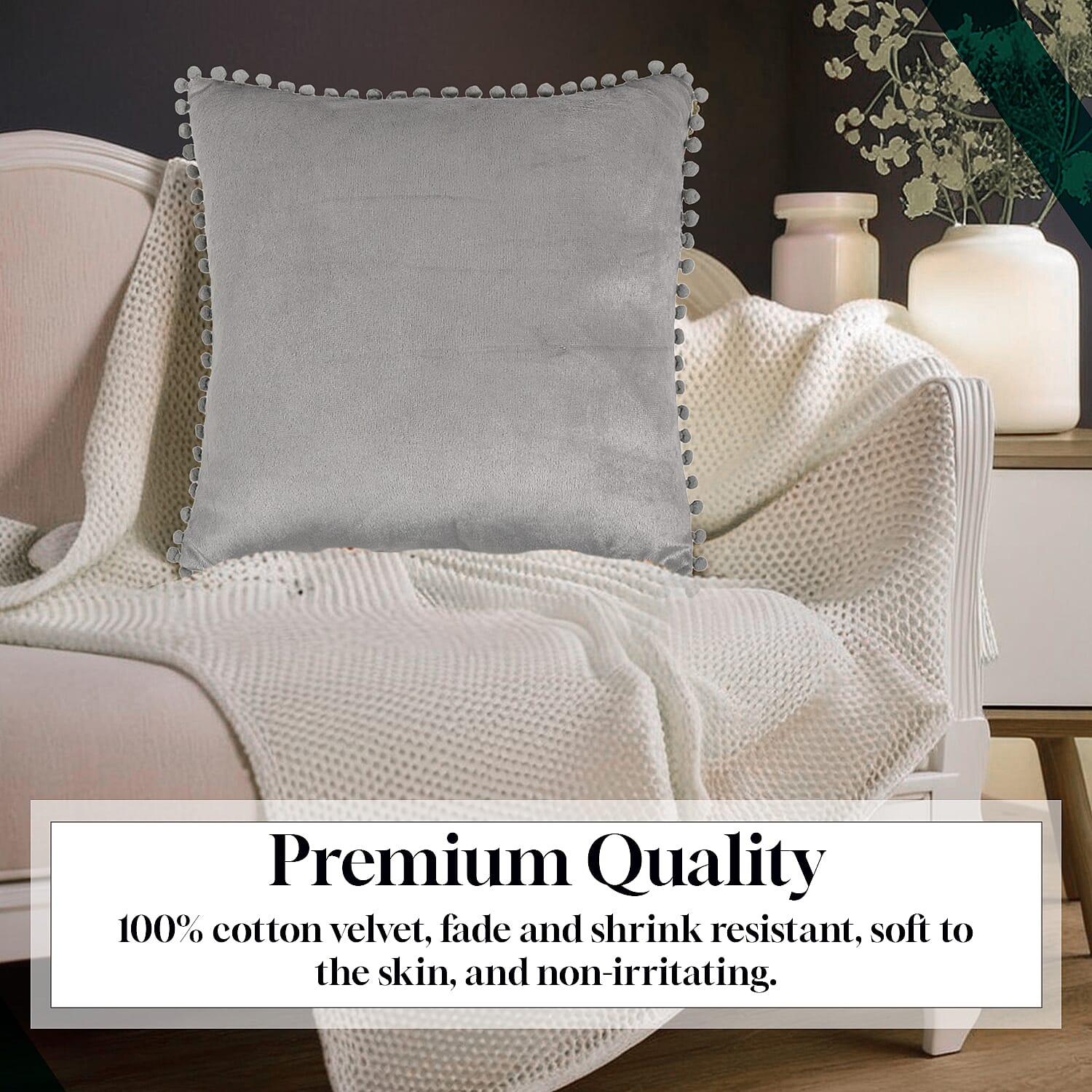 Set of 2- Solid Velvet Cushion Cover (Size 45x45 Cm) - Grey Set of 2- Solid Velvet Cushion Cover (Size 45x45 Cm) - Grey