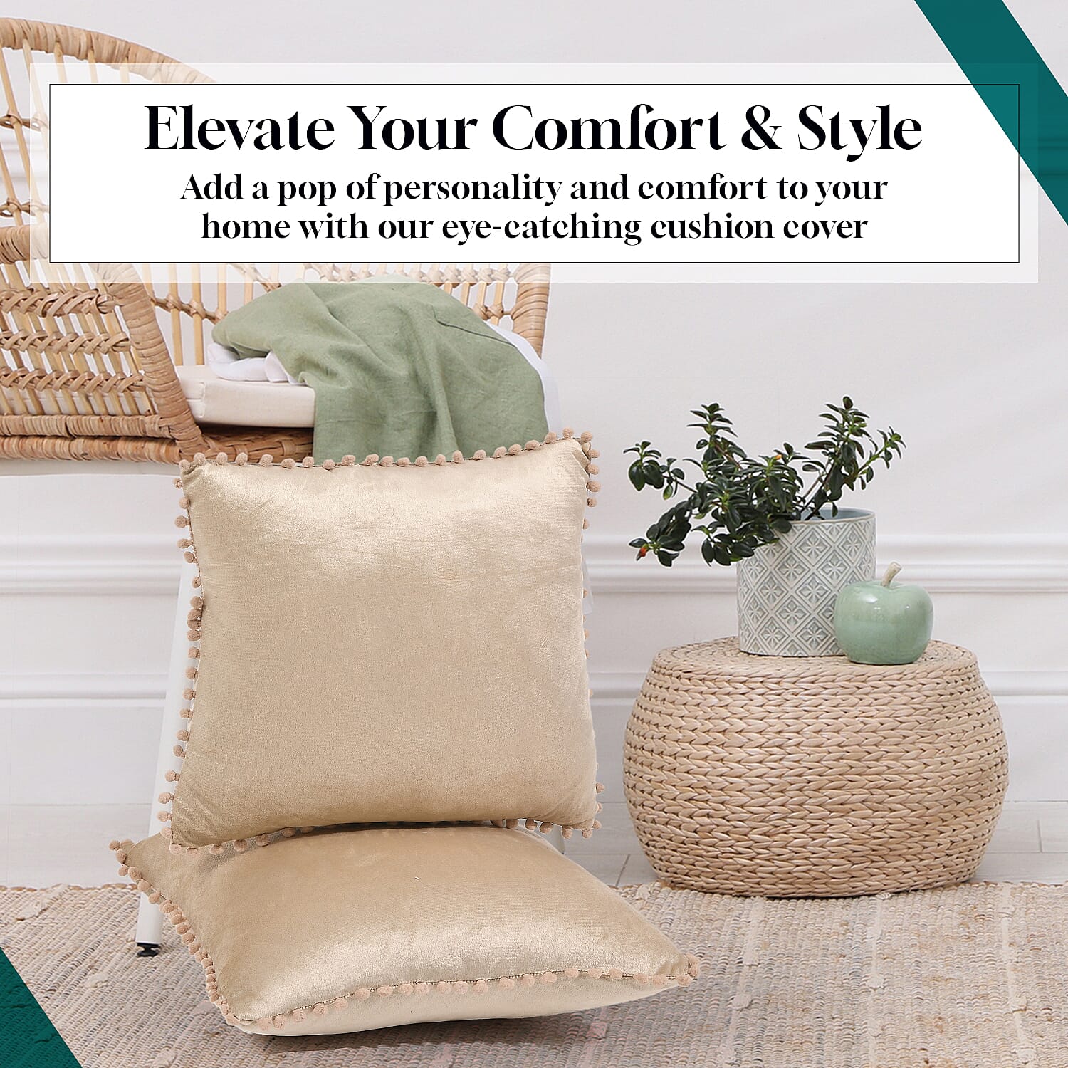 Solid Cushion Cover (Size 45x1 ) - Ivory