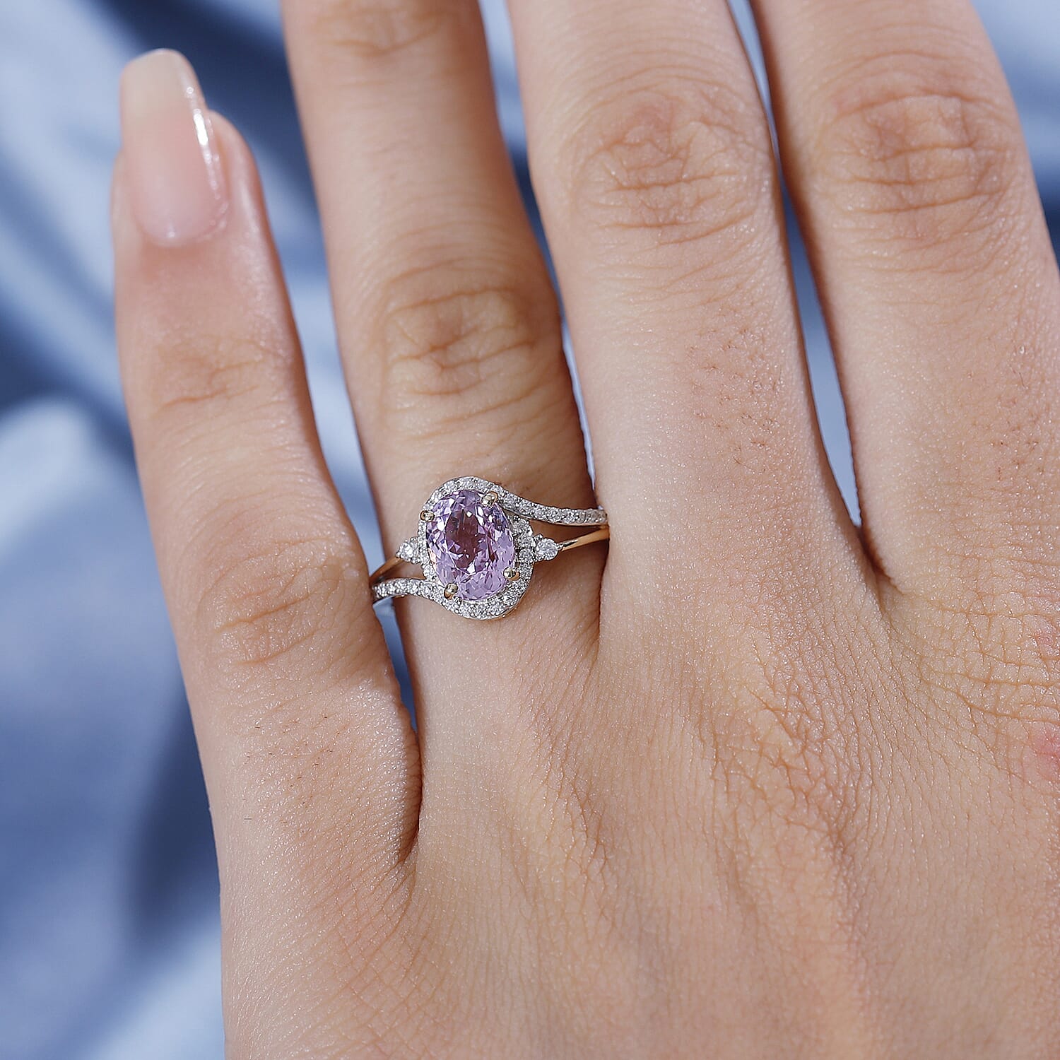 9K Yellow Gold AA Kunzite & Moissanite 1.88 Ct.