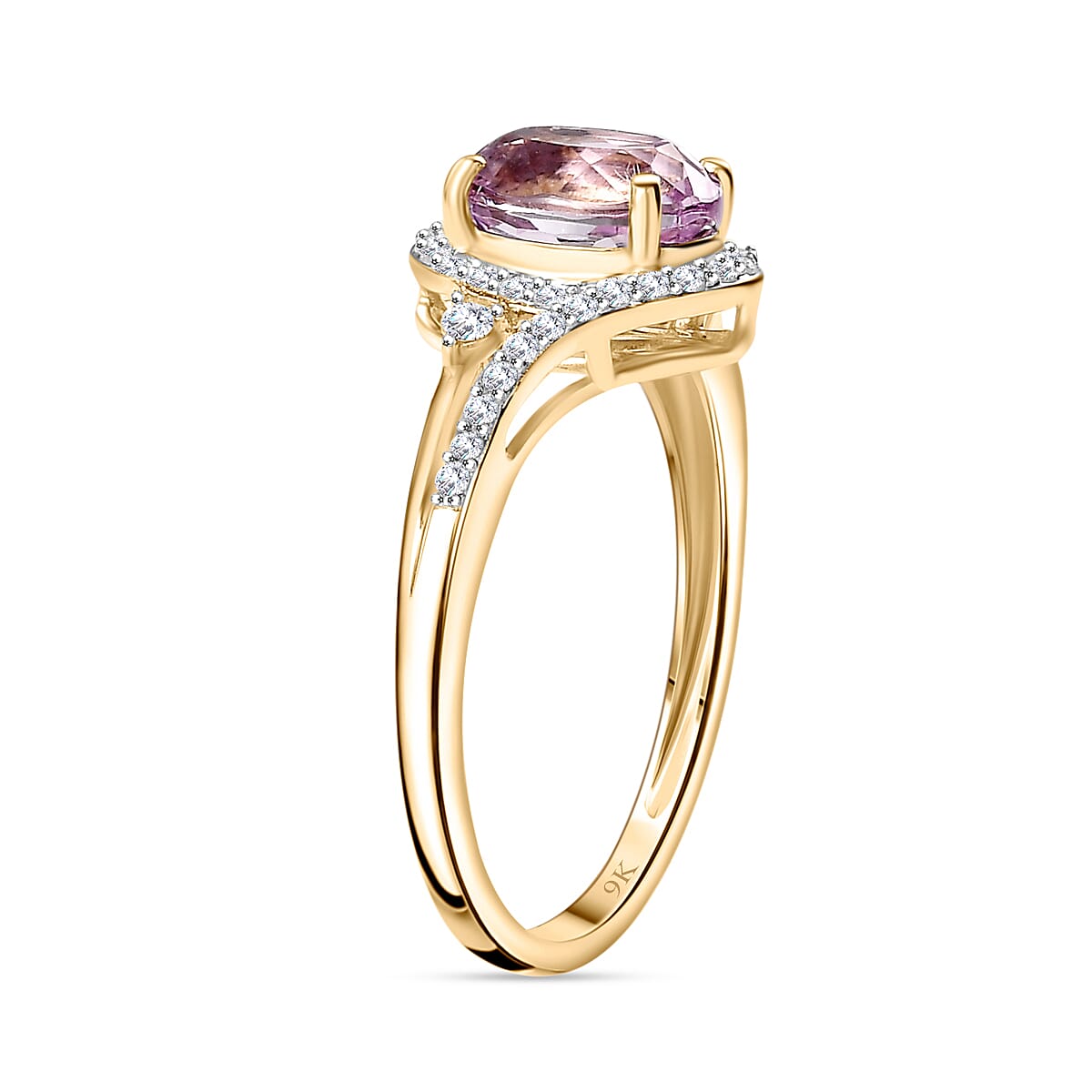9K Yellow Gold AA Kunzite & Moissanite 1.88 Ct.