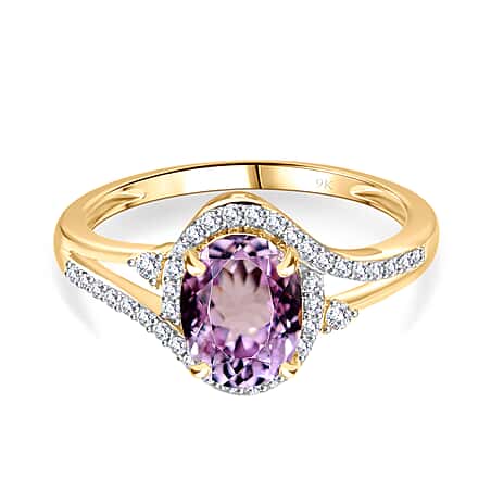 9K Yellow Gold AA Kunzite, Moissanite Halo Ring